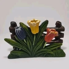 Cast Iron Colorful Floral Napkin Holder Or Letter Holder