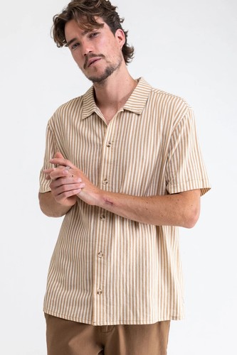 RHYTHM Mens Stripe Short Sleeve Shirt Marigold Size S Brand New RRP $89.99 - Picture 4 of 13