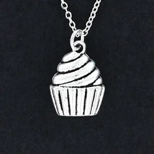 CUPCAKE Necklace on Chain or Charm Only - Pewter Baking Cake Kitchen Chef Bake