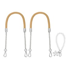 2Pcs 23.6Inch PU Leather Purse Strap with Pendant Apricot, Silver Chain 