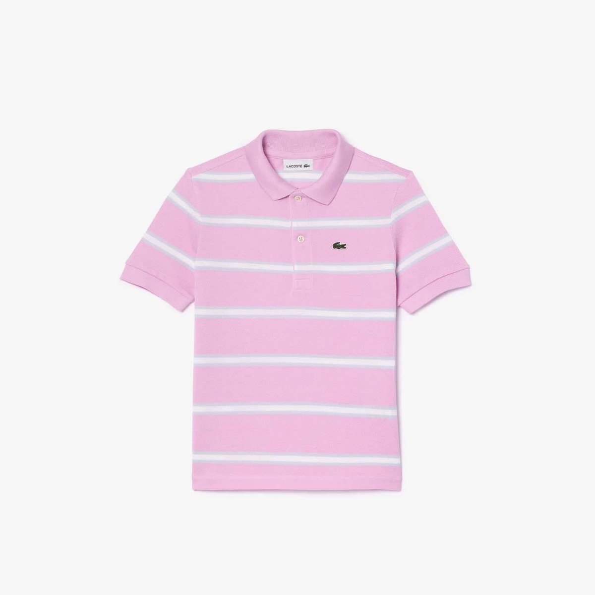 Boy's Lacoste Juniors Striped Piqué Polo Shirt in Pink UK