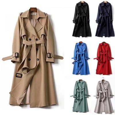 Damen Trenchcoat Cardigan Zweireiher Langer MantelÜbergangs Jacke Damenjacke