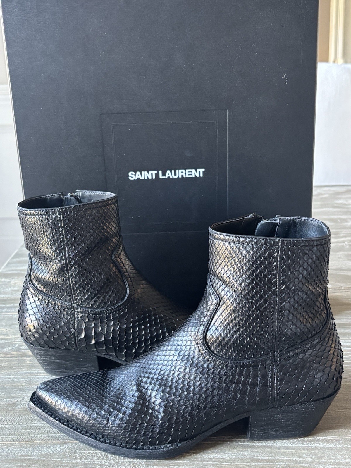 Saint Laurent Lukas Black Python Ankle Boots SZ 3… - image 2