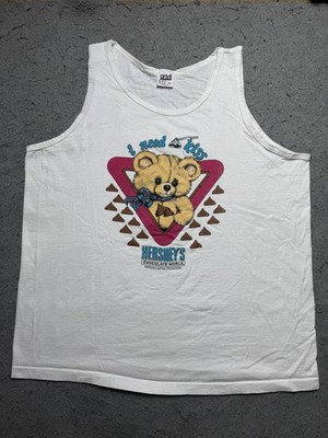 Vintage Hersheys Shirt Mens XL White Tank Top Bear 1989 Chocolate Graphic USA