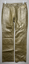 VTG Gap Boot Cut Leather Pants Womens Size 10 30x30 Green Lined Moto Biker Y2K