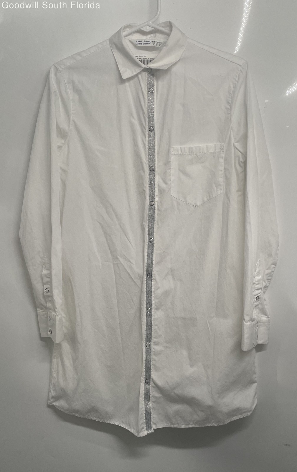 Zara Basic Womens White Long Sleeve Spread Collar Short Shirt Dress Size S