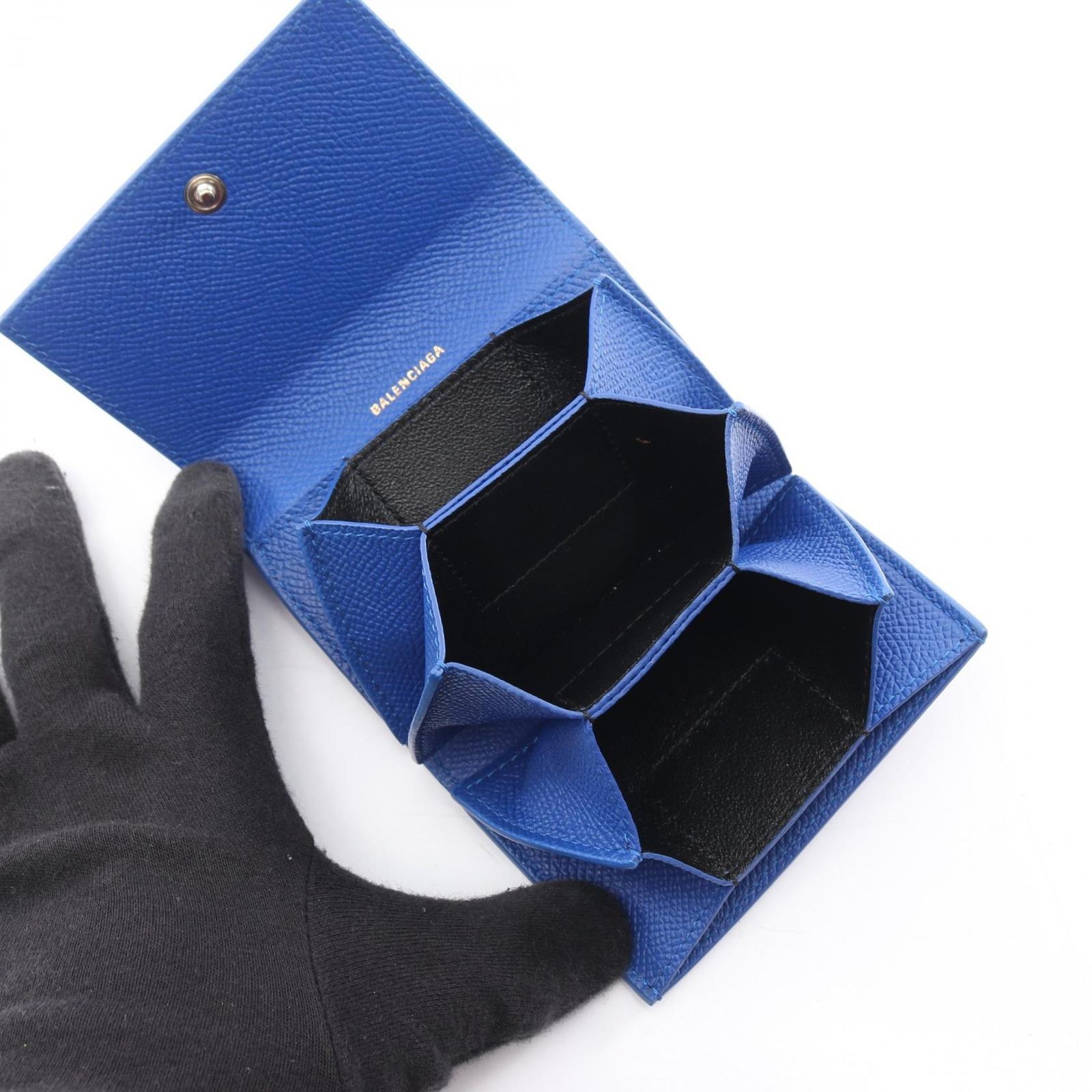 Balenciaga VILLE Accordion Card Holder Blue Leather Card Case thumbnail 3