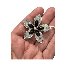 Elegant Black and Silver Crystal Rhinestone Floral Hair Accessory 2.0