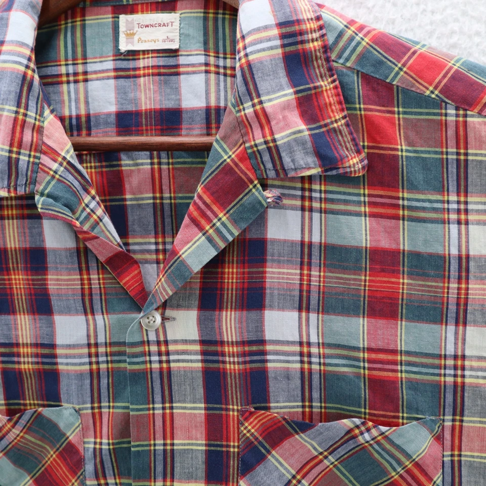 Vintage Penneys Towncraft Shirt Men's Large Red Blue Loop Collar 50s Rockablliy - Image 3 of 4