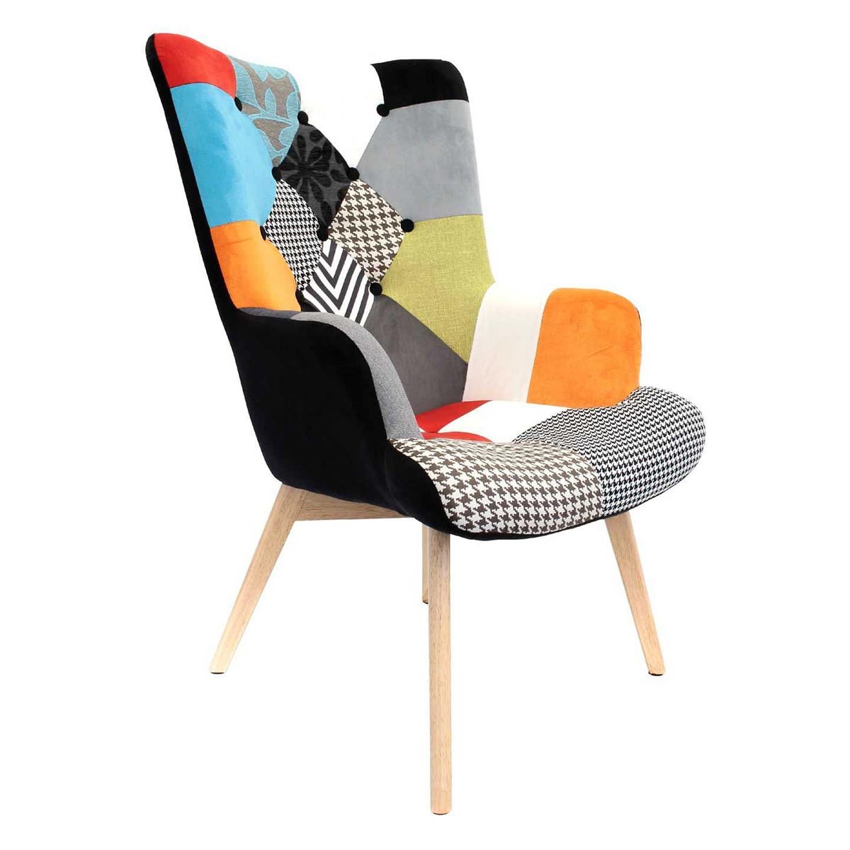 Fauteuil Patchwork Helsinki 99cm multicouleur en tissu pour salon