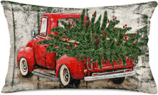 Merry Christmas Red Truck Pillow Covers 12X20 Inch Set of 2 Vintage Pickup with