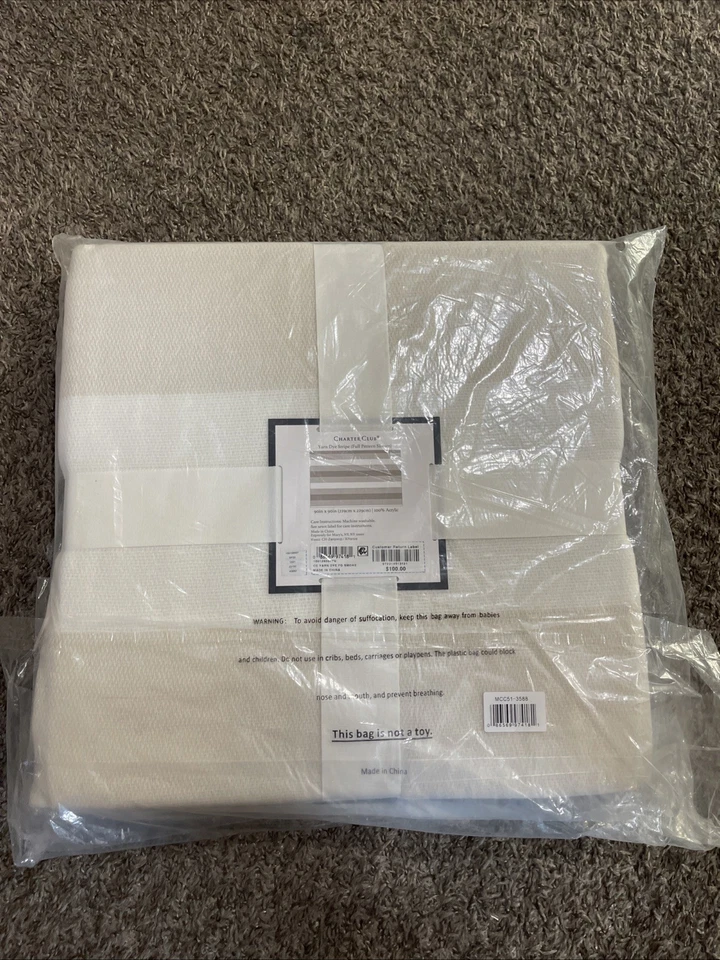 Manta Charter Club Hilado Tinte Rayas Tostado y Blanco Acrílico Queen - Venta al por menor $100, Nueva Foto 3 de 4