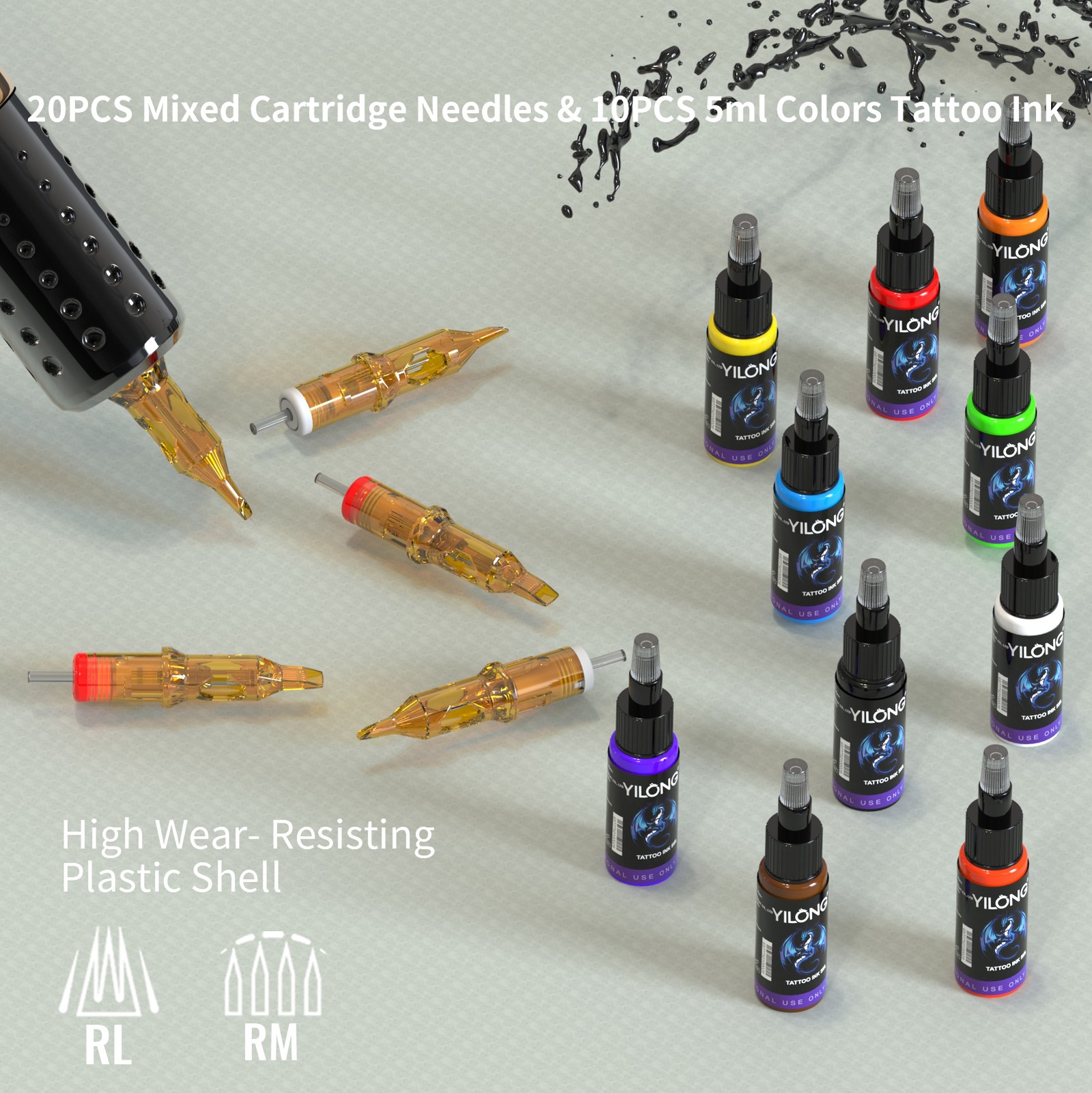 Tattoo Kit Wireless Tattoo Gun with 2×1200Mah Power Supply 20Pcs Tattoo Needles