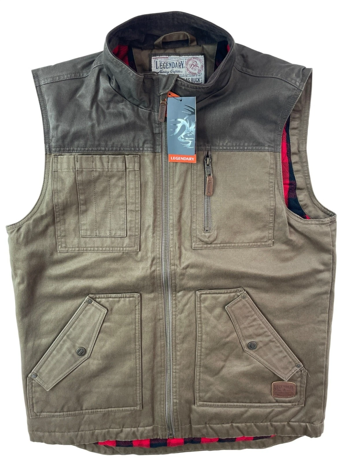 Legendary Whitetails Tough As Buck Canvas Vest Red Plaid Lining Men's M $99 NWT