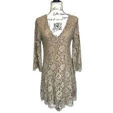 Bailey 44 Taupe Floral Lace Bell Sleeve Sheath Dress, 8