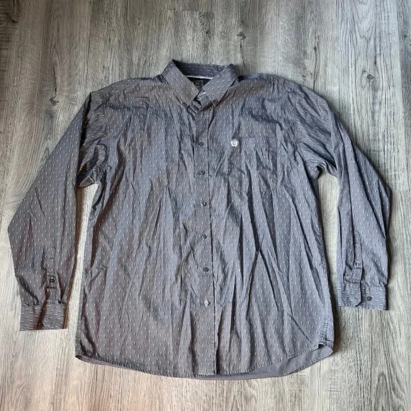 Cinch Gray Geometric Pattern Button-Down Western … - image 1