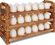 Wooden Egg Holder, 3 Laye Fresh Egg Storage Rack Countertop, up to 36 Eggs