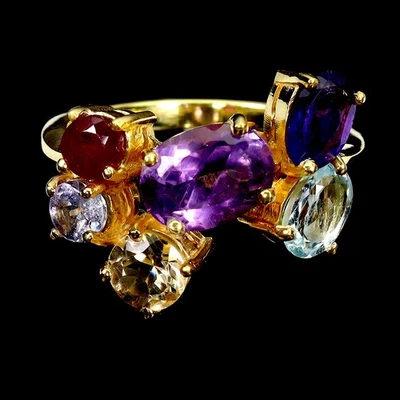 925 Sterlingsilber Ring Oval Amethyst 8x6mm Citrin Peridot Edelstein Schmuck 7 - Bild 1 von 4