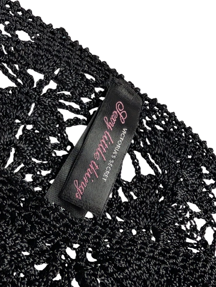 Victoria Secret крючком бисером черный Cami размер маленький Майка пляжный чехол Y2K - Изображение 3 из 4