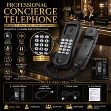 Black Desktop Fixed Telephone Corded Landline Phone Wall Mount Home Office Wired