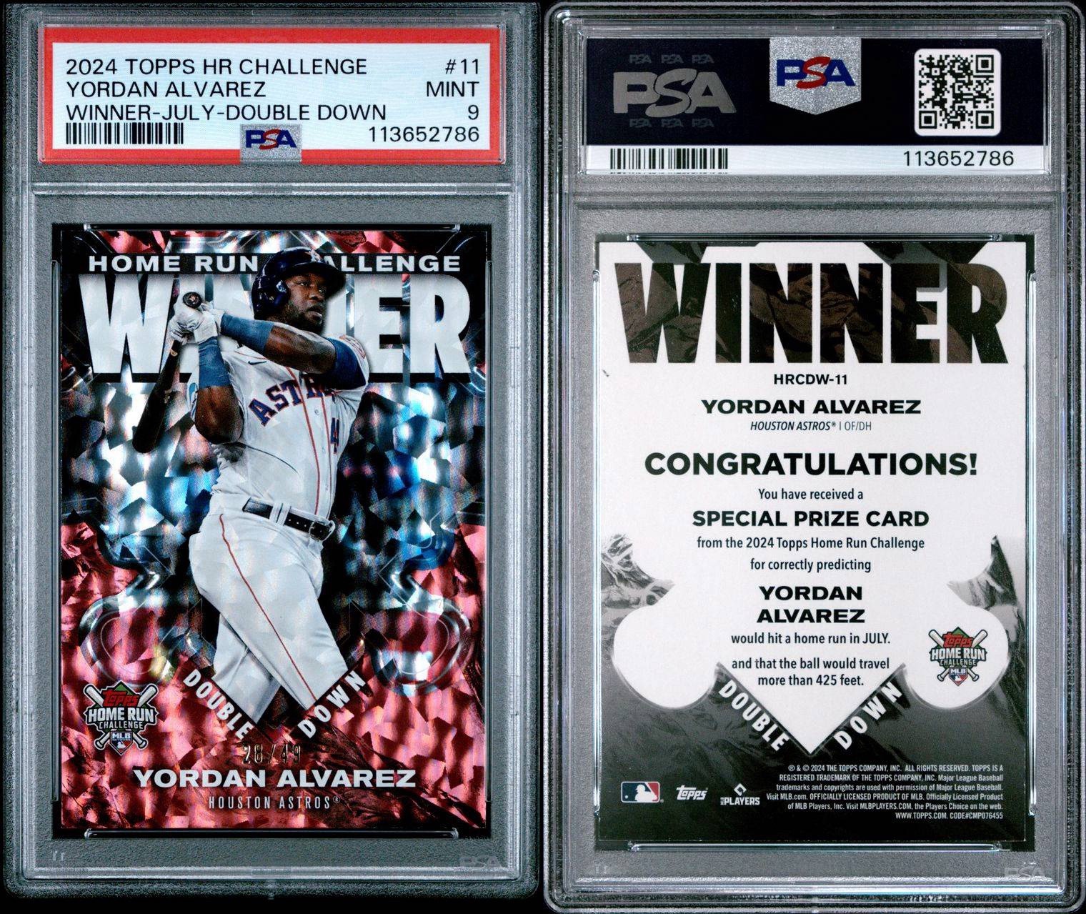 Yordan Alvarez POP 1🔥PSA 9 Refractor /49🔥2024 Topps HR Challenge Winner - July view 5