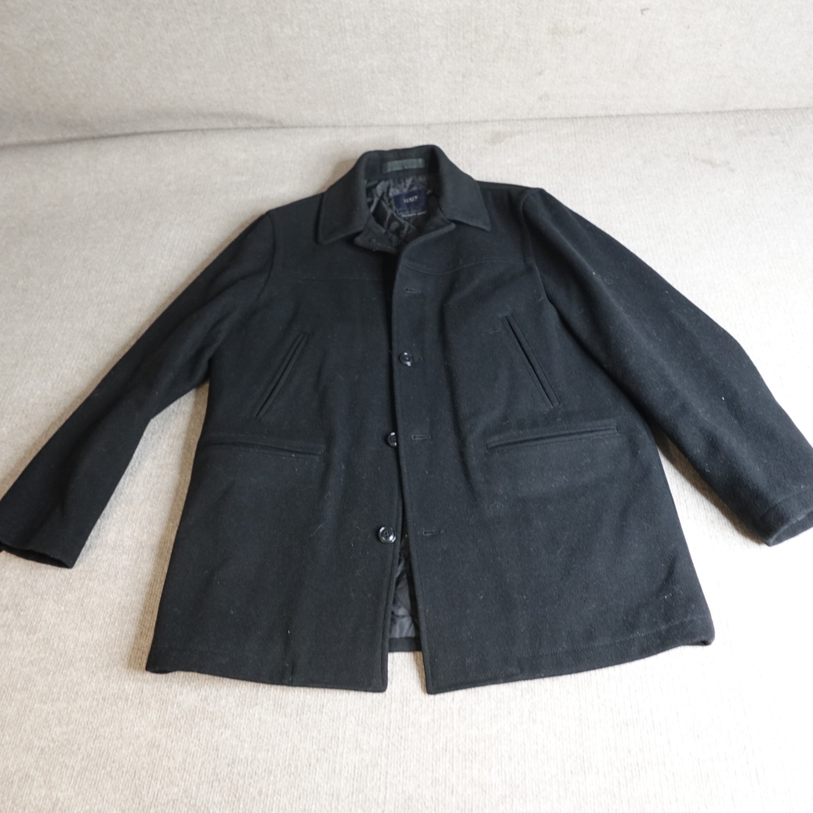 J.Crew Mens Coat Large Black University Jacket Stadium Cloth