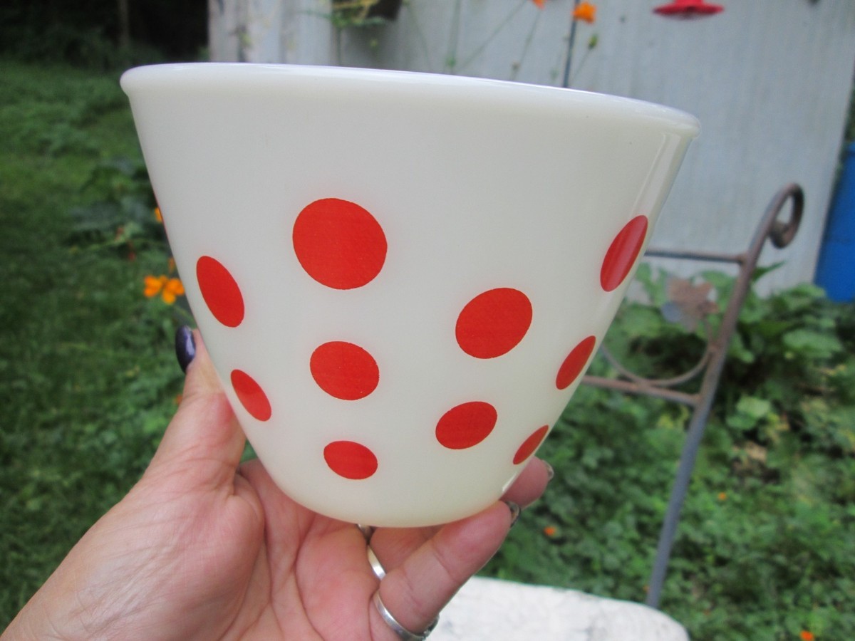 Vintage Fire King Red Polka Dot Grease Jar with Lid Milk Glass