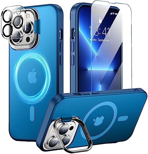 iPhone 13 Pro Case with Camera Stand & 2-Pack Tempered Glass Screen Protector