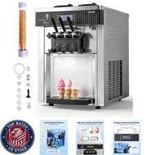 Commercial Ice Cream Machine, 20-28L/H Yield, 2200W 3-Flavor Countertop Soft