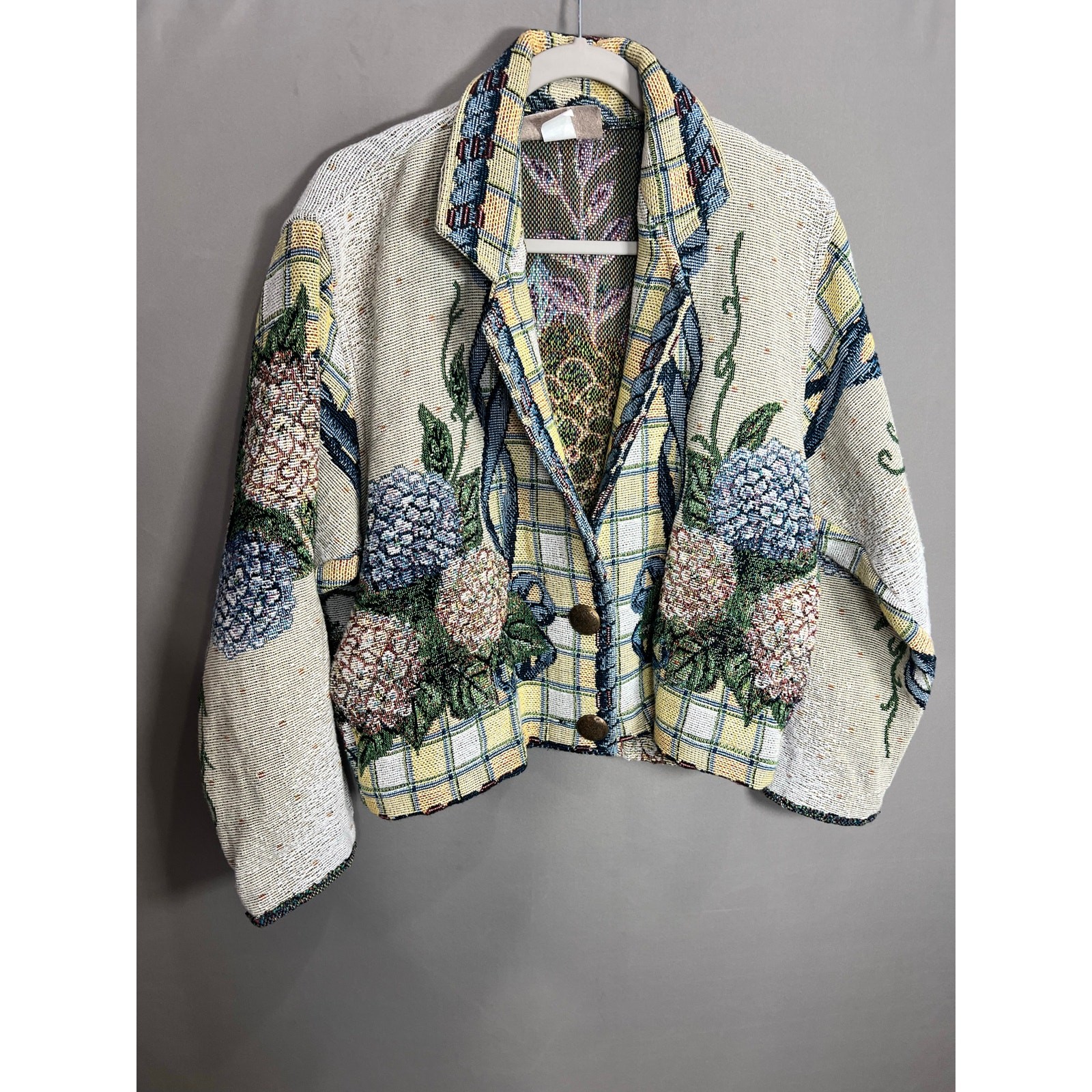 Giacca blazer arazzo cofano floreale pony dipinto vintage taglia donna piccola nonna