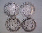 1899,1892,1905,1915, BARBER QUARTERS CIR. BELOW SILVER VALUE
