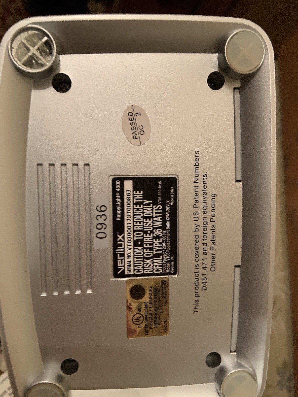 Verilux Happy Light 4500 Natural Spectrum Energy Daylight Therapy Lamp 