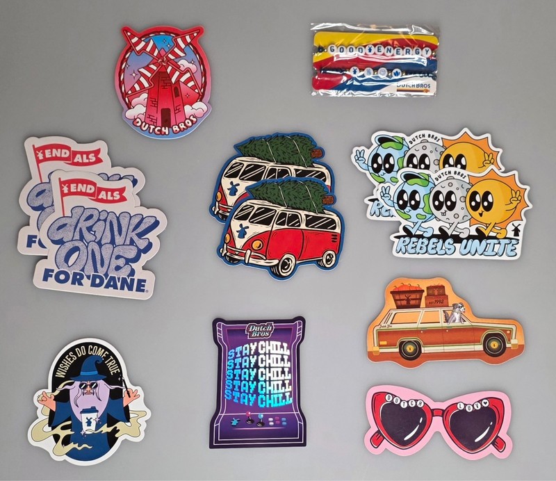 Dutch Bros merchandise, 12 stickers and 2 bracelets