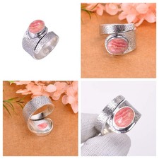 Natural Argentina Rhodochrosite Wrap Ring 925 Sterling Silver Women Fine Jewelry