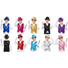 Boys Vest Glittery Waistcoat And Wand Jackets Carnival Outfits Bold Tank Top