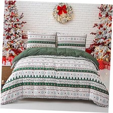 Christmas Duvet Cover Set Size - 3 Pieces Xmas Tree Snowflake Queen Green