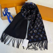 Reversible Winter Scarf Wool Blend Fringe Unisex
