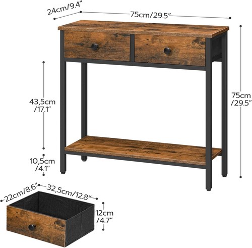 HOOBRO 29.5" Narrow Console Table with 2 Fabric Rustic Brown and Black - Picture 4 of 9