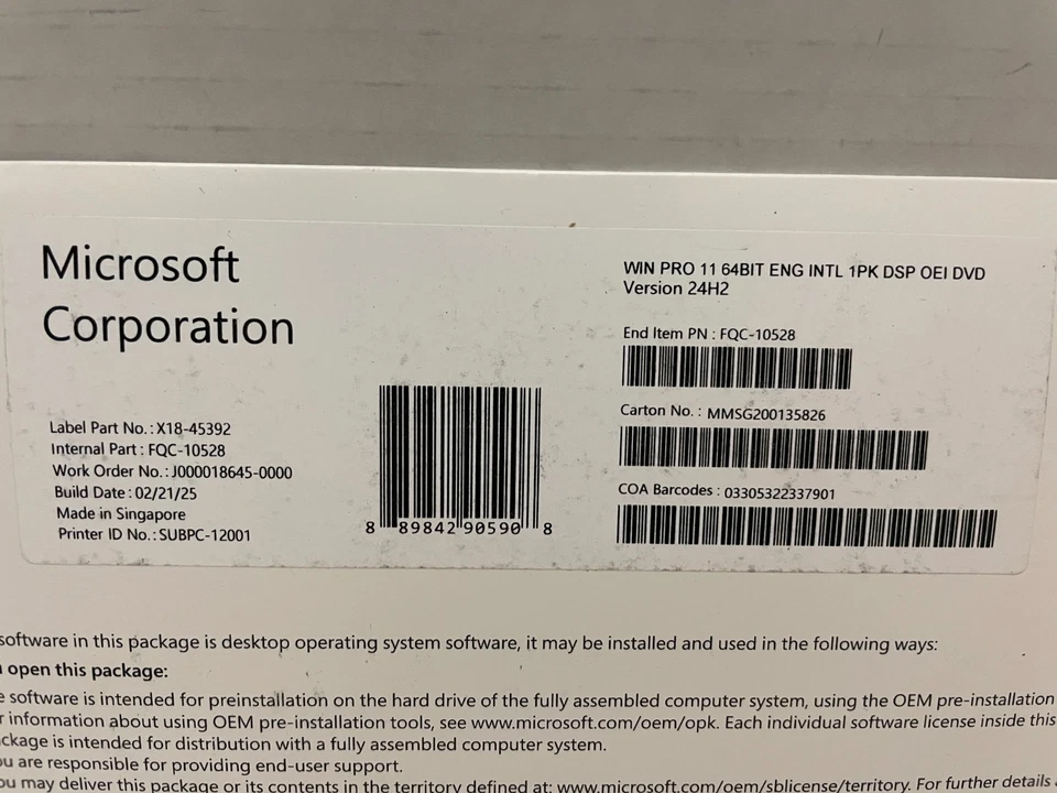 -Nuevo- Windows Home 11 64Bit Inglés DVD Versión 24H2 + Clave de Licencia Original Foto 2 de 3