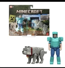 A Minecraft Movie Mans Best Wolf Diamond Armor Steve & Wolf 4" Figure 2 Pck 2025