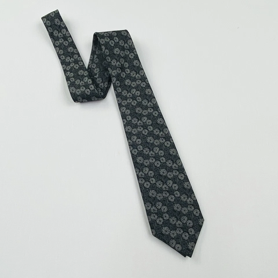 JOHN VARATOS Gray Floral Handmade Silk Blend Tie Made in Italy - Image 2 of 4