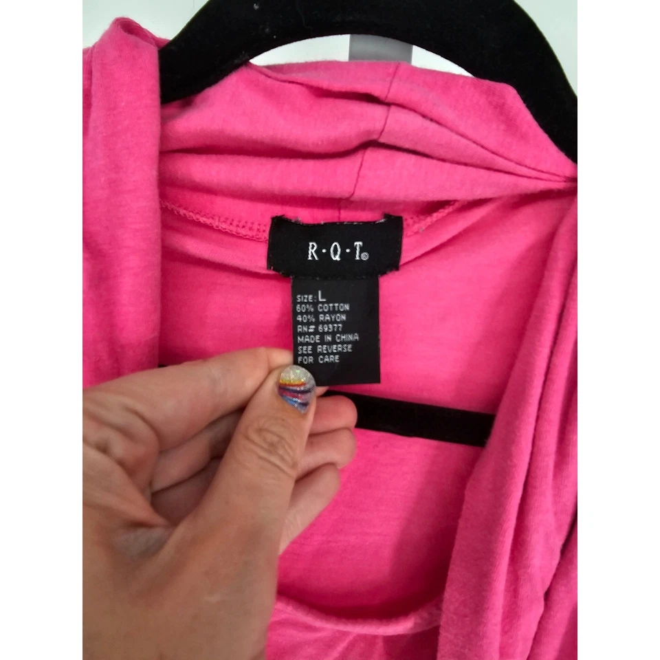 Top para mujer R.Q.T rosa manga larga frente abierto algodón-rayón talla L Foto 3 de 4