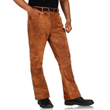 Laverapelle Men's Genuine Cow Suede Leather Vintage Flare Pant (Tan, 36)-2304004