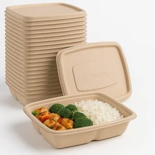 750ml Compostable Food Containers with Lids – 100 Pack | Leak-Proof