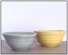 J A BAUER POTTERY  2 Hi-Fire "Ring" Mixing Bowls, #30 Gray & #24 Yellow, 1950's