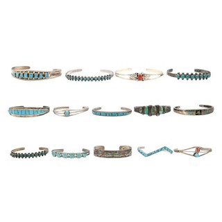 14 VINTAGE SOUTHWESTERN TURQUOISE RED CORAL CUFF BRACELET STERLING SILVER LOT