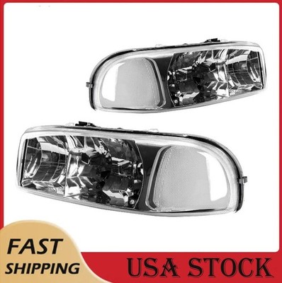 Pair Headlight Assembly For 99-05 GMC Sierra 1500 & Yukon Halogen Chrome Clear