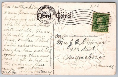 Vintage 1909 Santa Claus Christmas Postcard with Holly Wreath A303