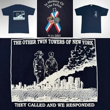 Vintage 911 Memorial FDNY NYPD Ground Zero Twin Towers Fire Police Shirt L