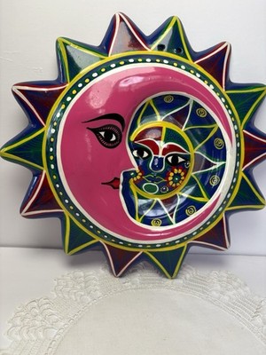 Talavara Mexican Pottery Sun & Moon Eclipse Handcrafted Wall Plaque 